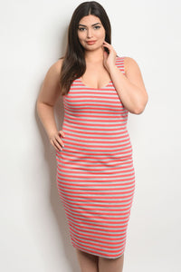 Women's Plus Size Coral Gray Sleeveless Scoop Neck Striped Boydcon Dress(6 pcs/ Bundle) - Presidential Brand (R)