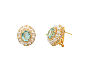 Pearls & Lab Paraiba Golden Omega Earrings - Presidential Brand (R)