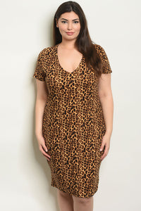 Women's Plus Size Leopard Short Sleeve V-Neck Leopard Print Tunic Dress(6 pcs/ Bundle) - Presidential Brand (R)