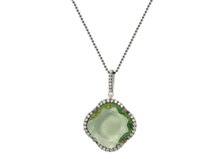 Fronay Co .925 Sterling Silver Green Cubic Zirconia Clover Necklace in Gunmetal Black - Presidential Brand (R)