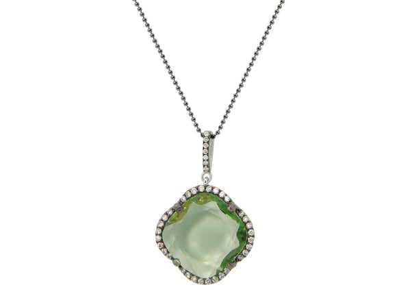 Fronay Co .925 Sterling Silver Green Cubic Zirconia Clover Necklace in Gunmetal Black - Presidential Brand (R)