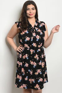Women's Plus Size Black Floral Sleeveless V-Neck Tie Floral Tunic Dress(6 pcs/ Bundle) - Presidential Brand (R)