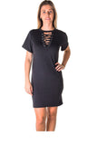 Ladies fashion knit bodycon v neck lace up mini dress - Presidential Brand (R)