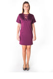 Ladies fashion knit bodycon v neck lace up mini dress - Presidential Brand (R)