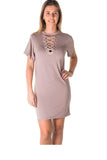 Ladies fashion knit bodycon v neck lace up mini dress - Presidential Brand (R)