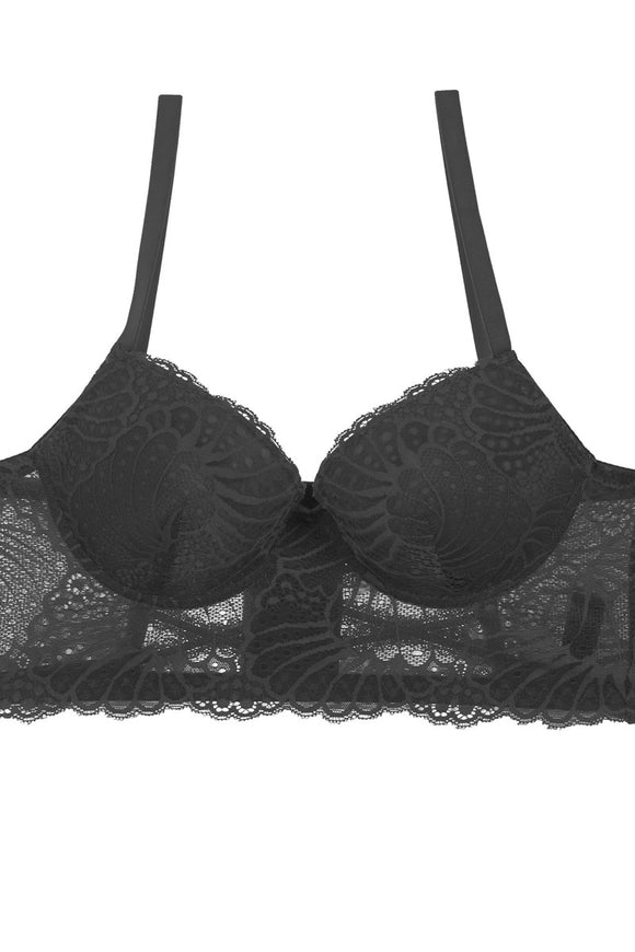 Ladies floral overlay long line bra w/underwire - Presidential Brand (R)