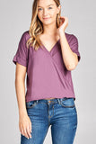 Ladies fashion short sleeve surplice v-neck rayon spandex crepe top - Presidential Brand (R)