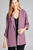 Ladies fashion 3/4 roll up sleeve open front woven jacket - Presidential Brand (R)
