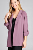 Ladies fashion 3/4 roll up sleeve open front woven jacket - Presidential Brand (R)