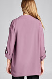Ladies fashion 3/4 roll up sleeve open front woven jacket - Presidential Brand (R)