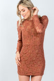 Ladies fashion toffee all floral lace gathered shoulder mini dress - Presidential Brand (R)