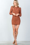 Ladies fashion toffee all floral lace gathered shoulder mini dress - Presidential Brand (R)