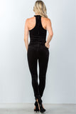 Ladies fashion zipper race back closure velvet choker jumpsuit - Presidential Brand (R)