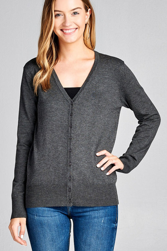 Ladies fashion long sleeve v-neck classic sweater cardigan - Presidential Brand (R)