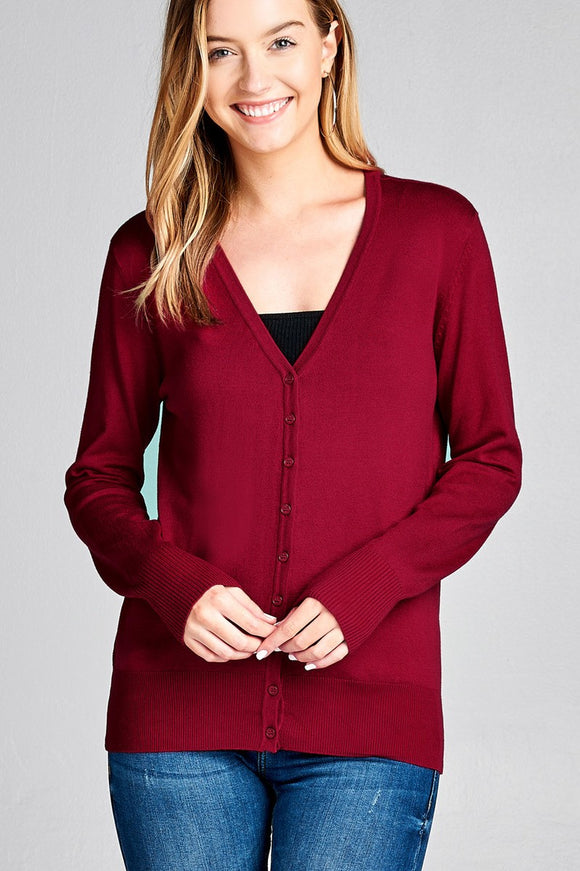 Ladies fashion long sleeve v-neck classic sweater cardigan - Presidential Brand (R)