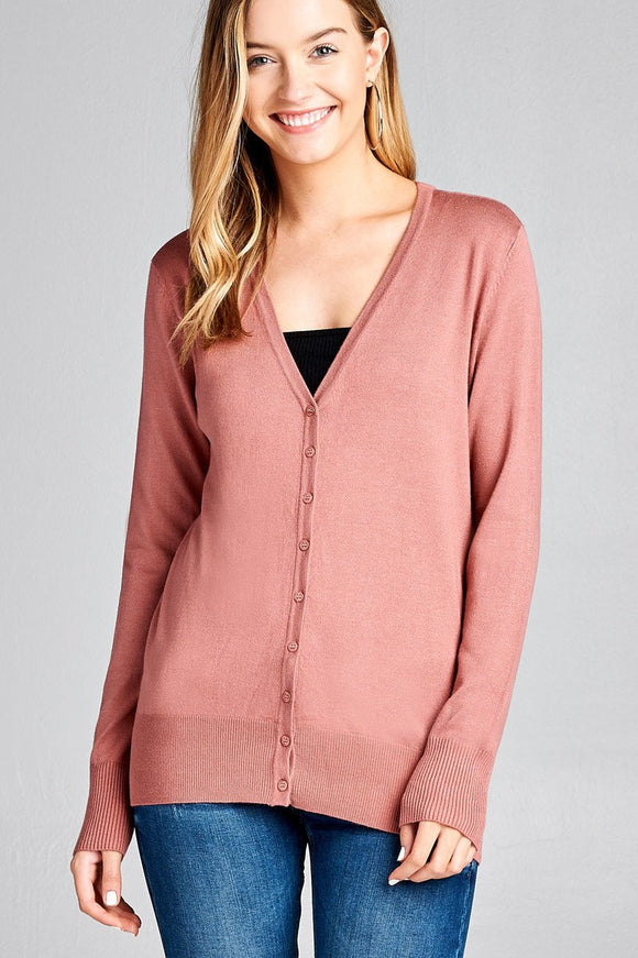 Ladies fashion long sleeve v-neck classic sweater cardigan - Presidential Brand (R)