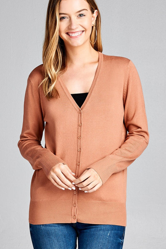 Ladies fashion long sleeve v-neck classic sweater cardigan - Presidential Brand (R)