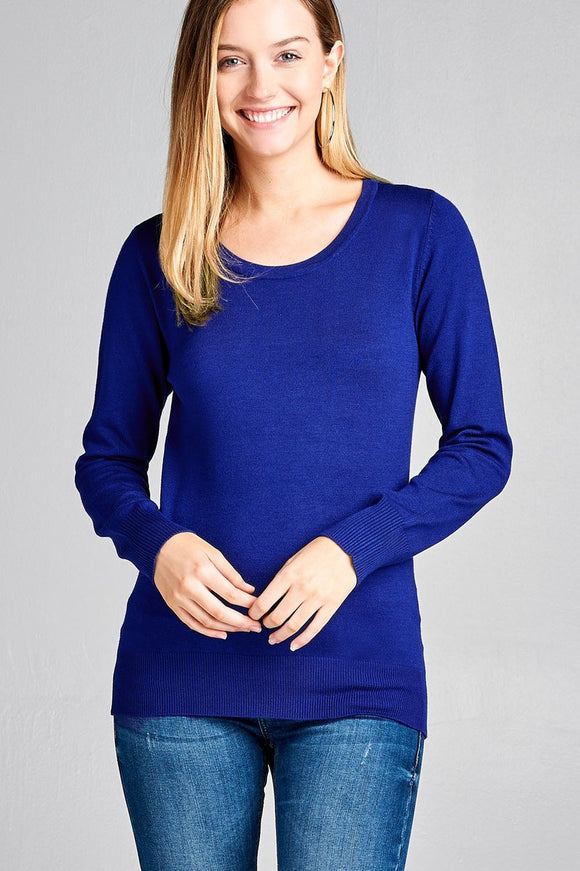 Ladies fashion long sleeve crew neck classic sweater - Presidential Brand (R)
