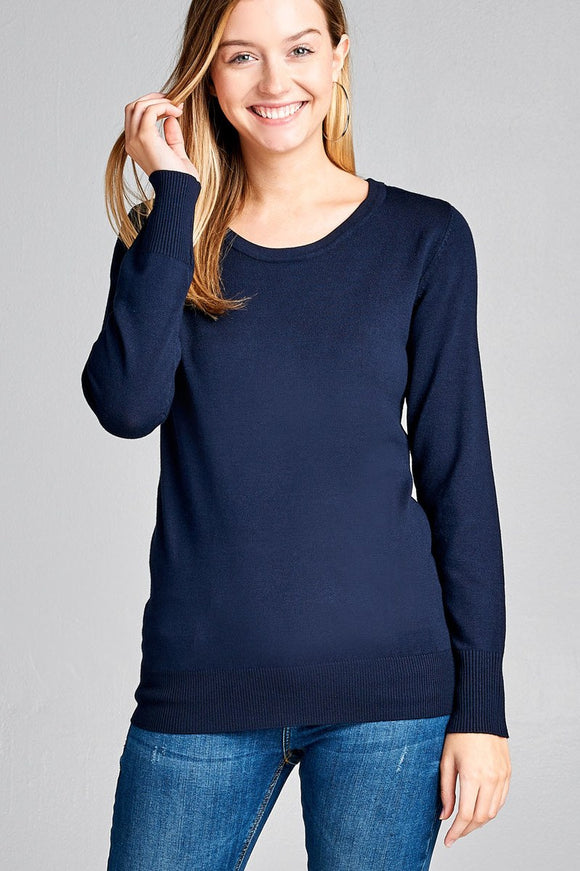 Ladies fashion long sleeve crew neck classic sweater - Presidential Brand (R)