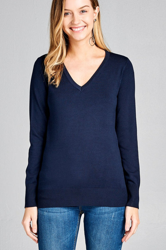 Ladies fashion long sleeve v-neck classic sweater - Presidential Brand (R)