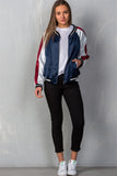 Ladies fashion navy "brunch" embroidered bomber color-block jacket - Presidential Brand (R)