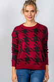 Ladies fashion round neckline geo print color block knit sweater - Presidential Brand (R)