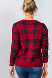 Ladies fashion round neckline geo print color block knit sweater - Presidential Brand (R)