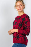 Ladies fashion round neckline geo print color block knit sweater - Presidential Brand (R)