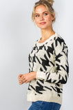 Ladies fashion round neckline geo print color block knit sweater - Presidential Brand (R)