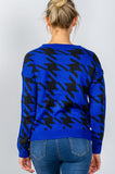Ladies fashion round neckline geo print color block knit sweater - Presidential Brand (R)