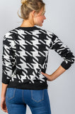 Ladies fashion round neckline geo print color block knit sweater - Presidential Brand (R)