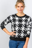 Ladies fashion round neckline geo print color block knit sweater - Presidential Brand (R)