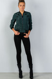 Ladies fashion front zipper closure sides lace-up bomber jacket - Presidential Brand (R)