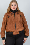 Ladies fashion plus size criss-cross sides bomber jacket - Presidential Brand (R)