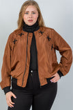 Ladies fashion plus size criss-cross sides bomber jacket - Presidential Brand (R)