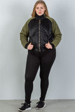 Ladies fashion plus size black & olive quilted bomber jacket - Presidential Brand (R)