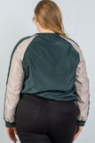 Ladies fashion plus size color block stand collar zipper long sleeve bomber jacket - Presidential Brand (R)