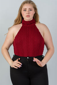 Ladies fashion plus size  cable knit turtleneck sleeveless bodysuit - Presidential Brand (R)
