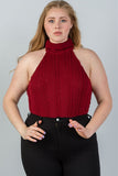 Ladies fashion plus size  cable knit turtleneck sleeveless bodysuit - Presidential Brand (R)