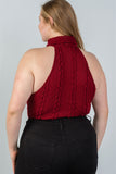 Ladies fashion plus size  cable knit turtleneck sleeveless bodysuit - Presidential Brand (R)
