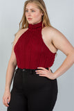 Ladies fashion plus size  cable knit turtleneck sleeveless bodysuit - Presidential Brand (R)