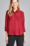 Ladies fashion long sleeve front pocket chiffon blouse w/ back button detail - Presidential Brand (R)