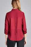 Ladies fashion long sleeve front pocket chiffon blouse w/ back button detail - Presidential Brand (R)