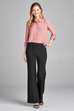 Ladies fashion long sleeve front pocket chiffon blouse w/ back button detail - Presidential Brand (R)