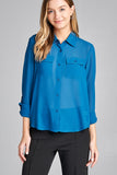 Ladies fashion long sleeve front pocket chiffon blouse w/ back button detail - Presidential Brand (R)