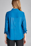 Ladies fashion long sleeve front pocket chiffon blouse w/ back button detail - Presidential Brand (R)