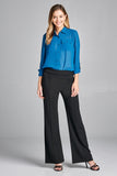 Ladies fashion long sleeve front pocket chiffon blouse w/ back button detail - Presidential Brand (R)