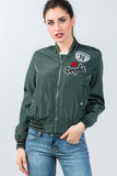 Ladies fashion ribbed trim patch bomber jacket - Presidential Brand (R)