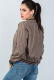 Ladies fashion ribbed trim patch bomber jacket - Presidential Brand (R)