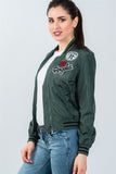 Ladies fashion ribbed trim patch bomber jacket - Presidential Brand (R)